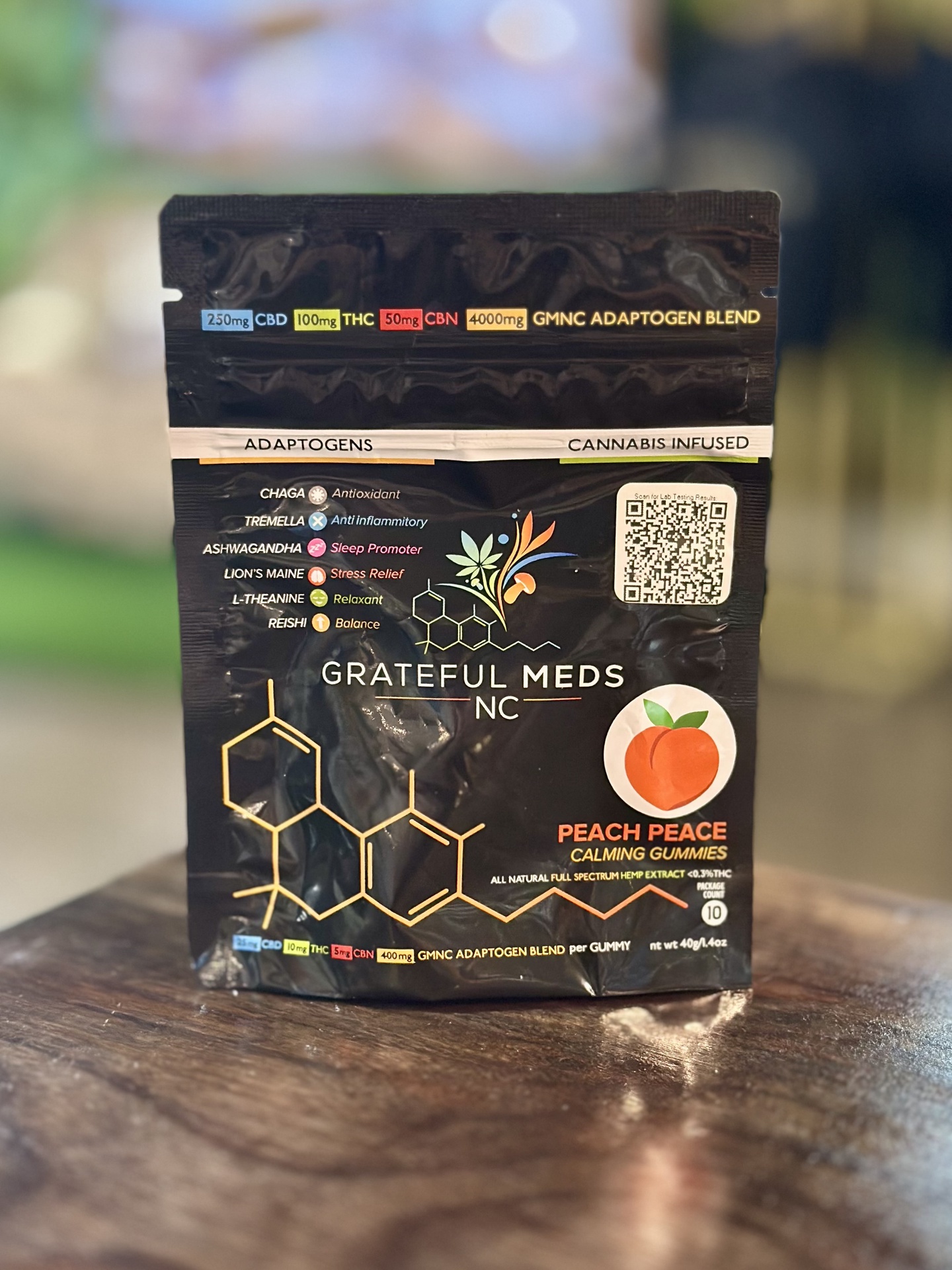 Grateful Meds NC | Peace Peach | 10mg THC /25mg CBD + Functional Mushrooms | 10 CT